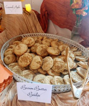Brown butter brûlée cookies at rustic chic wedding dessert table, The Farmhouse on 44, Central Florida.