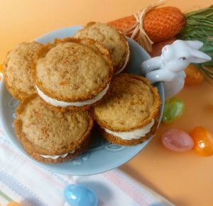 Carrot cake whoopie pies with cream cheese, perfect for Easter, spring parties, and holiday dessert tables.