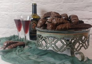 Double chocolate biscotti with wine, perfect for weddings, showers, or upscale dessert tables in Central Florida.