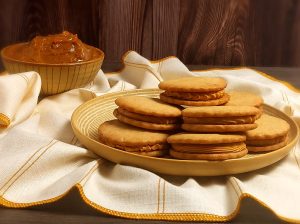 Dulce de leche whoopie pies stacked on a tray, perfect for weddings and events in Orlando and Central Florida.