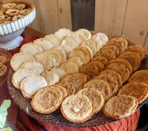 English toffee and Kentucky butter cookies displayed on a wedding dessert table at Barn at Hidden Oaks near Orlando.