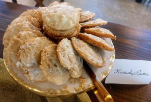 Kentucky butter cookies with glaze on elegant gold tray for weddings and events in Central Florida.