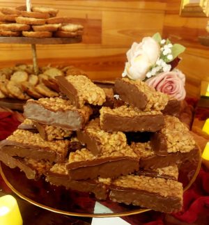 Chocolate-dipped peanut butter Rice Krispy treats for St. Augustine wedding dessert tables and displays.