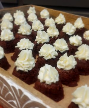 Mini red velvet bundt cakes with cream cheese frosting for Orlando weddings, showers, and special events at Paradise Cove.