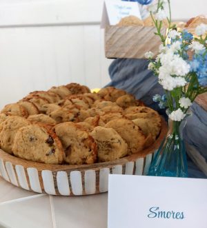 S’mores cookies arranged on a rustic tray for a wedding dessert table at Venue 1902 in the Orlando area.