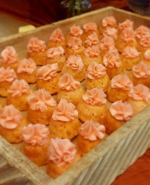 Strawberry mini bundt cakes with pink frosting for weddings, showers, and birthdays at Paradise Cove Orlando.